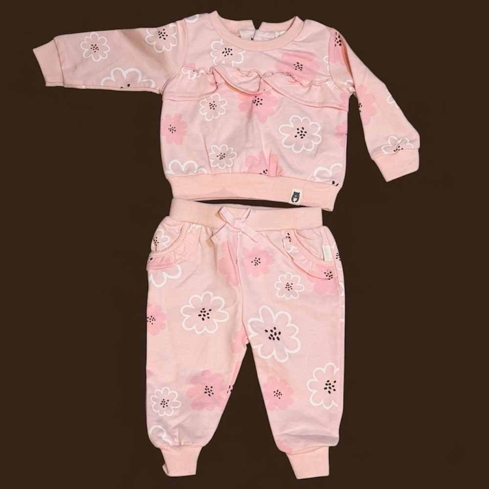 Rabbit + Bear Organic Pink Floral Baby Set 3-6 Months